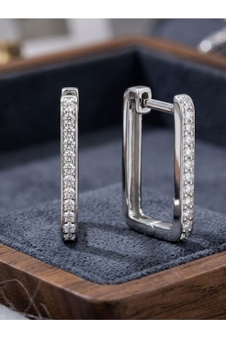 925 Ayar Gümüş Dikdörtgen Kristal Taşlı Vintage Küpe