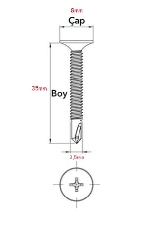 100 Adet Alçıpan Vidası Matkap Uçlu Sık Dişli 3.5x35 Mm