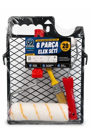 6 Parça Elek Boyacı Seti 20 Cm Ve 10 Cm Rulo Fırça Elekli