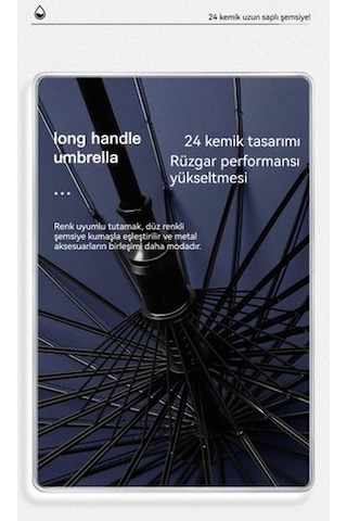 Beautiful Youth 24 Kaburga Tam Otomatik Erkek Düz Renkli Şemsiye 25 İnç - Mavi