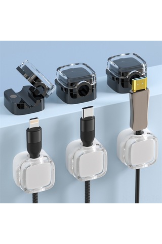 Skycity Siyah 6'lı Transparan Manyetik Kabloluk Tutucu - Masaüstü Veri Şarj Kablosu Düzenleyici, Kolay Kurulum, Dayanıklı Malzeme