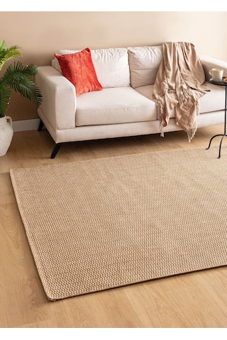 Sisal Jut Hasır Model Tek Renk Dokuma Yıkanabilir Toz Vermez Halı Krem Kahve