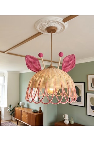 Zürafa Model Pembe Rattan Avize Ekru