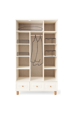 Nice 3 Kapaklı %100 Mdf Elbise Dolabı Gardrop 117x54x212 Ekru