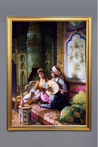Ud Öğrenen Hanım Sultan Dijital Baskılı Kadife Kumaş Çerçeveli Tablo Tbl0054