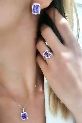 Sky Diamond Taş Detaylı Alesandrayt Taşlı Gümüş Lüks Takı Seti