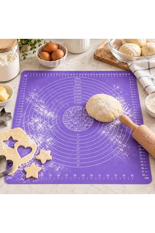 Tr 40x50 Cm Cm Silikon Hamur Açma Matı, Ölçü Çizgili Ve Dairesel Kılavuzlu Büyük Boy Pasta, Pizza, Kurabiye Ve