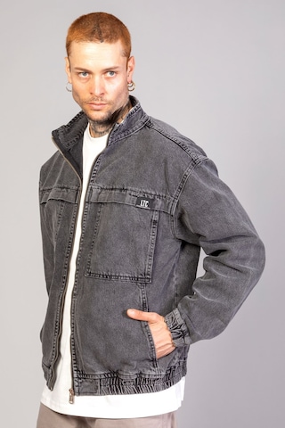 Oversize Erkek Siyah Kar Yıkama Modelli Fermuarlı Bomber Kot ... Füme