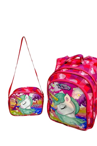 Unicorn Işıklı İlkokul Çantası 2'li Takım Pembe
