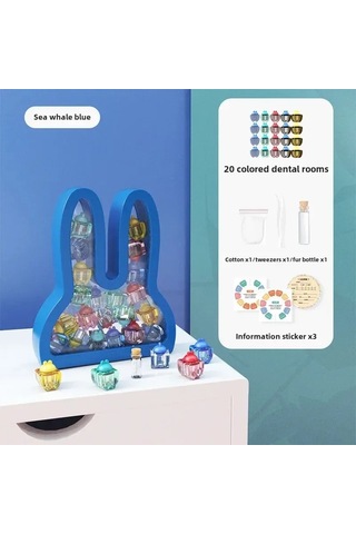 Moveevo Küçük Çocuk Diş Kutusu - Unutulmaz Anılar İçin Sağlam Saklama Kutusu, Bebek Dişlerini Koruyarak Dekoratif Bir Süs Eseri Tavşan Desenli - Mavi