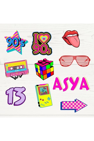 90'lar Retro Temalı Doğum Günü Kişiye Özel Pasta Süsü Seti