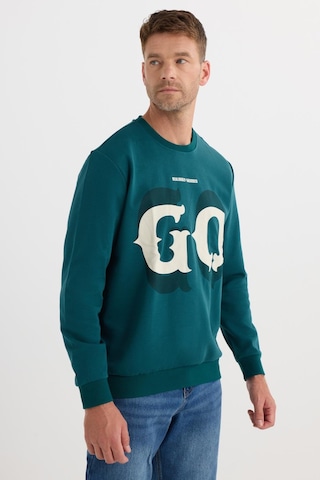 Tudors Erkek Relax Fit Rahat Kesim Pamuklu Lastikli Kol Bisiklet Yaka Baskılı Yeşil Sweatshirt-37307 Yeşil