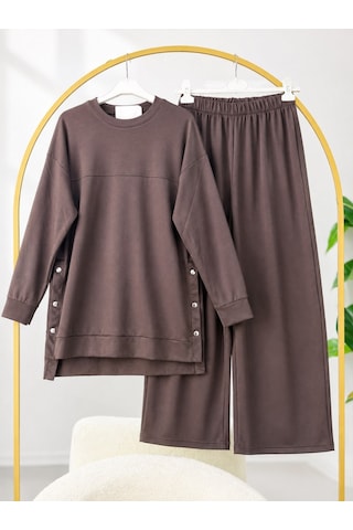 Lovie Moda Kadın Tesettür Yanı Çıtçıtlı Basic Takım Kahverengi Lovie Moda Kadın Tesettür Yanı Çıtçıtlı Basic Takım Kahverengi