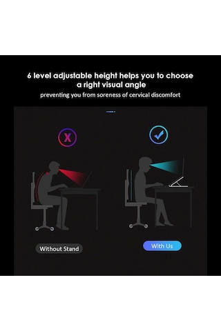 Novahub 6 Kademeli Ayarlanabilir Katlanabilir Dizüstü Bilgisayar Standı - Siyah - Ofis/ev Kullanımı İçin Optimize Edilmiş