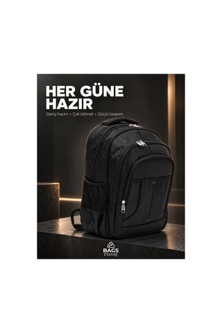 Bags Prime Siyah Çok Bölmeli Geniş Hacimli Okul Seyahat Ve Günlük Sırt Çantası - Siyah