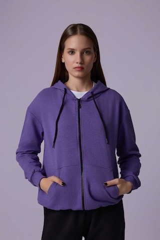 Defys Defy S Kadın Oversize Kapüşonlu Fermuarlı Cepli Sweatshirt Mor - 527346818 Mor