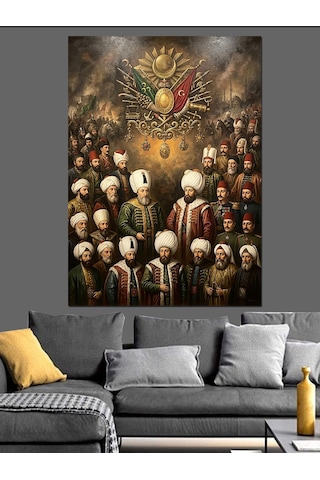 Osmanlı Padişahları Ve Devlet Arması Dekoratif Kanvas - Mdf Ahşap Tablo