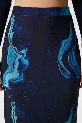 Kadın Dania Astarlı Bel Lastikli Şifon Mavi Midi Kalem Etek Mavi