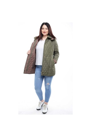 Vetre Kadın Ekose Baharlık Kapitone Mont Haki Büyük Beden 1024 Çok Renkli