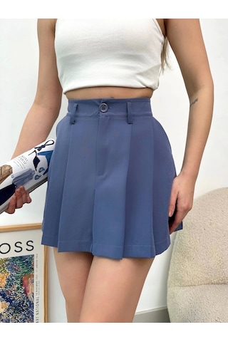 Pileli Atlas Mini Etek S24820 İndigo