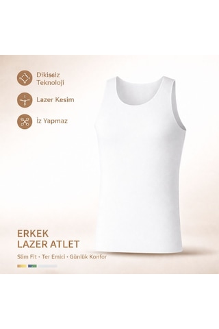 Qulat Berrak Erkek Lazer Kesim Görünmez Dikişsiz Atlet %85 Pamuk %15 Elastan Slim Fit İz Yapmaz/ 2 Adet Beyaz