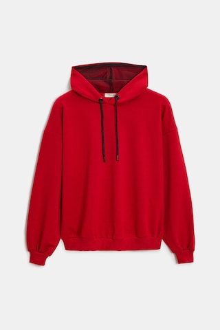 Sââde Kadın Oversize Kapüşonlu Basic Hoodie Sweatshirt Kırmızı