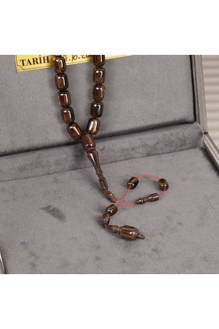 İbrahim Atasever Usta İmzalı Katalin Çekoslovak Kapsül Kesim 8.5 x 11.5 MM Tespih Kahverengi