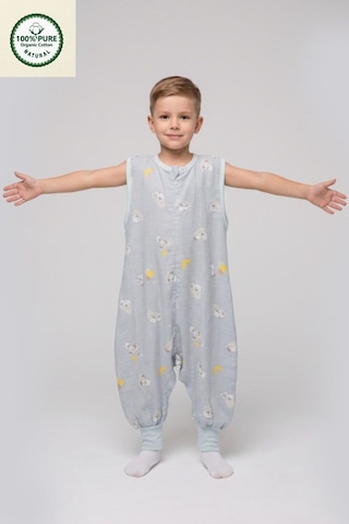 Cantoy Müslin Geniş Askılı Bebek Çocuk Uyku Tulumu %100 Pamuk Natural 0.5 Tog Mavi