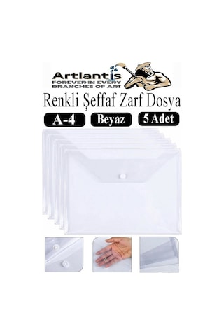 Beyaz A4 Çıtçıtlı Dosya Şeffaf Renkli Zarf Dosya 5 Adet Çıt Çıtlı Dosya Su Geçirmez 100 Yaprak Kapasite