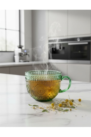 2 Kişilik Yeşil Cam Kupa Seti 440 Ml Beyaz