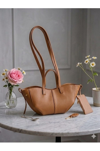 Housebags Valentina Kadın Fermuarlı + Cüzdan Charm El Ve Omuz Çantası Taba
