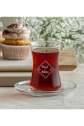 Tuba Kişiye Özel Lazer Baskılı Isimli Çay Bardağı Ve Tabağı Açık