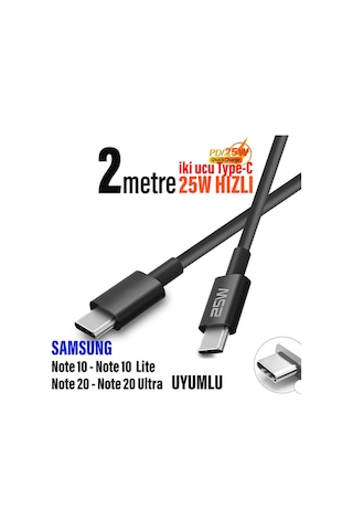 Samsung Note 10 Note 20 Uyumlu 25w Hızlı Type C Şarj Kablosu Uzun 2 Metre