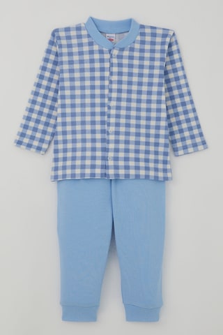 Breeze Erkek Bebek Pijama Takımı Ekose Desenli Önden Çıtçıtlı 4 Ay-1 Yaş, Mavi