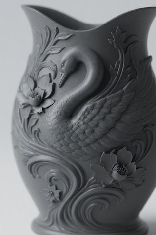 Kuğu Desenli Dekoratif Vazo 15 Cm 3d Baskılı Mat Dokulu Şık Masa Ve Raf Dekoru Gri