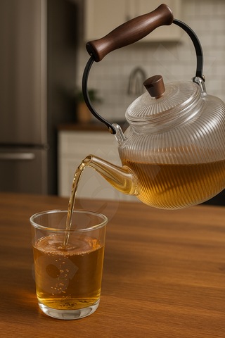 Akasya Kapaklı Ve Üstten Saplı Yuvarlak Cam Demlik - Isıya Dayanıklı - Cam Demlikli - Cam Kapaklı Cam