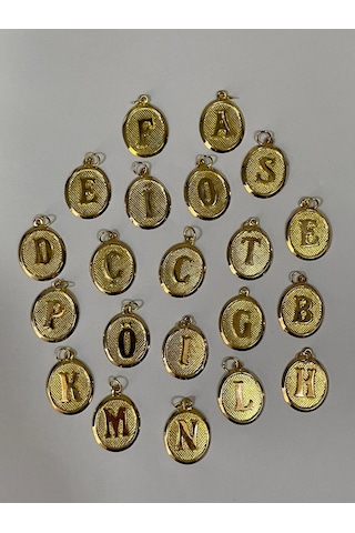 14 Ayar Altın Y Harfi Nostalji Oval Kolye Ucu