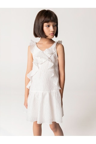 Sheshe Fırfırlı Beyaz Kolsuz Kız Çocuk Elbise Renkli