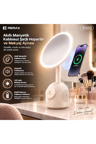 3'ü 1 Ara Makyaj Aynalı Led Masa Lambası - 15w Magsafe Kablosuz Şarj & Bluetooth Hoparlör Rt-e210