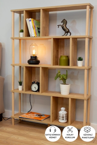 5 Raflı Modern Dekoratif Kitaplık Klasörlük Mutfak Rafı Çok Amaçlı Düzenleyici Raf-safir Meşe Safir Meşe