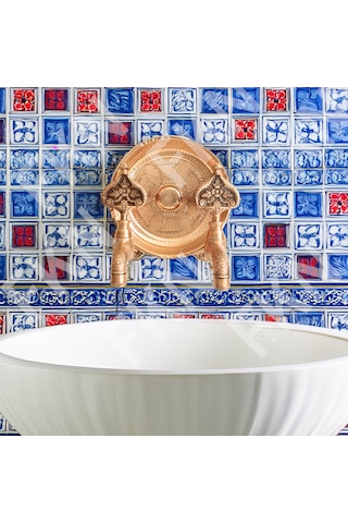 Fkn İkili Hamam Taslı Desenli Perlatörlü Bakır Osmanlı Musluk Pembe