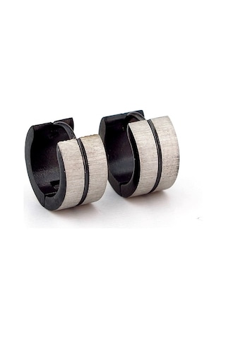 Siyah Çizgili Gri Renk Kalın Halka Çelik Erkek Küpe E903