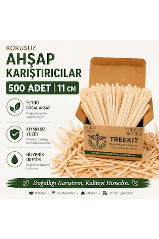 Ahşap Tahta Çay Kahve Karıştırıcı 1x4x11 Cm 500 Adet Açık Ahşap