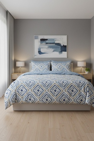 Mavi Geometrik Çizgi Çift Kişilik %100 Pamuk Nevresim Takımı MAVI