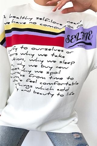Femelle Yeni Sezon Selfie Baskılı Pamuklu Oversize Sweatshirt beyaz