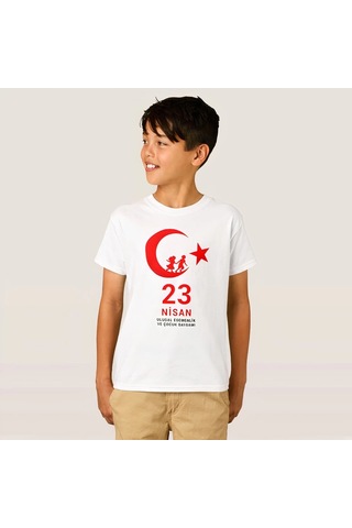 Alfanora 23 Nisan Çocuk Bayramı Baskılı Özel T-shirt - Beyaz