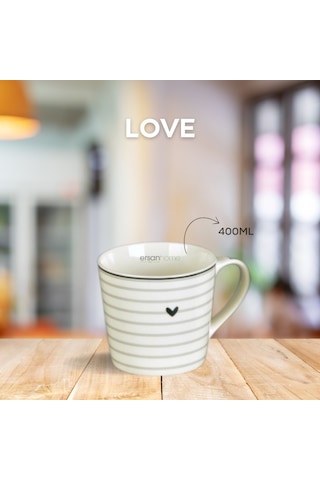 Tohana Porselen Kupa 400ml Love Serisi Desen4 Beyaz
