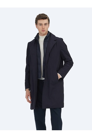 Kip Lacivert Regular Fit Kruvaze Yaka Casual Dokuma Pardesü Lacivert