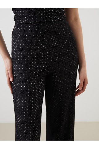 Lcwaıkıkı Classic Siyah Beli Lastikli Puantiyeli Kadın Pantolon