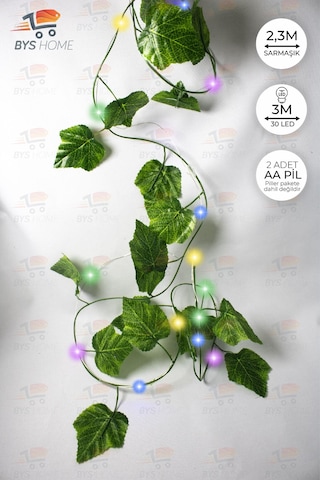 Dekoratif Yeşil Yapraklı 230 Cm Yapay Sarmaşık Ve 300 Cm Peri Led Pembe Renk - Rgb RGB